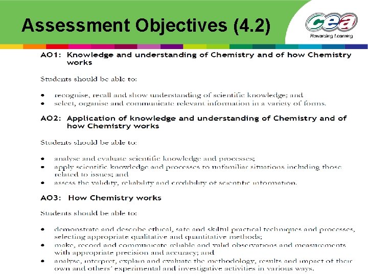 Assessment Objectives (4. 2) 