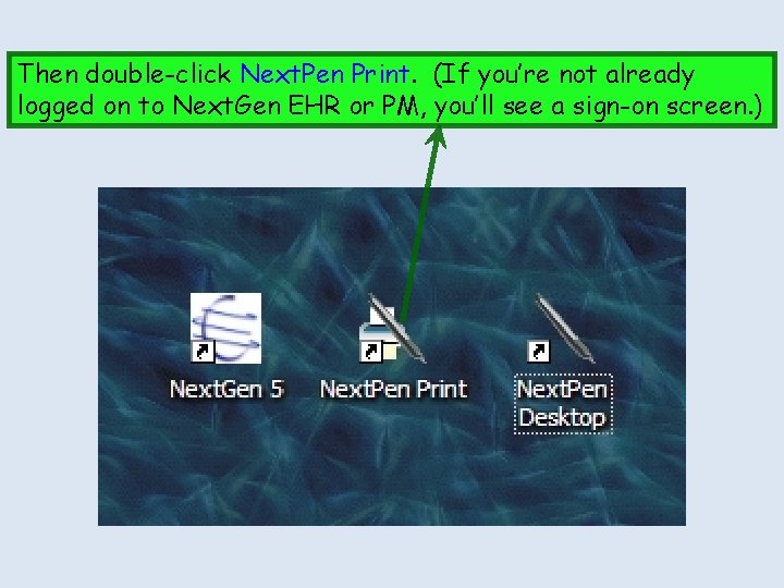 Then double-click Next. Pen Print. (If you’re not already logged on to Next. Gen