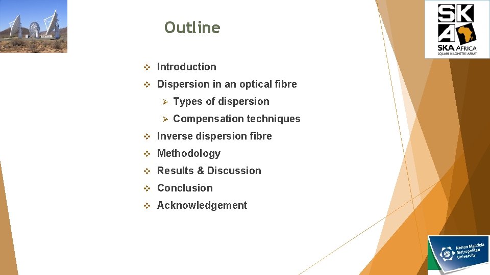 Outline v Introduction v Dispersion in an optical fibre Ø Types of dispersion Ø