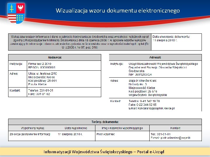 Wizualizacja wzoru dokumentu elektronicznego Informatyzacji Województwa Świętokrzyskiego – Portal e-Urząd 