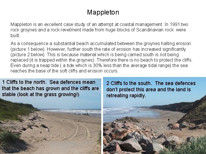 Mappleton is an excellent case study of an attempt at coastal management. In 1991
