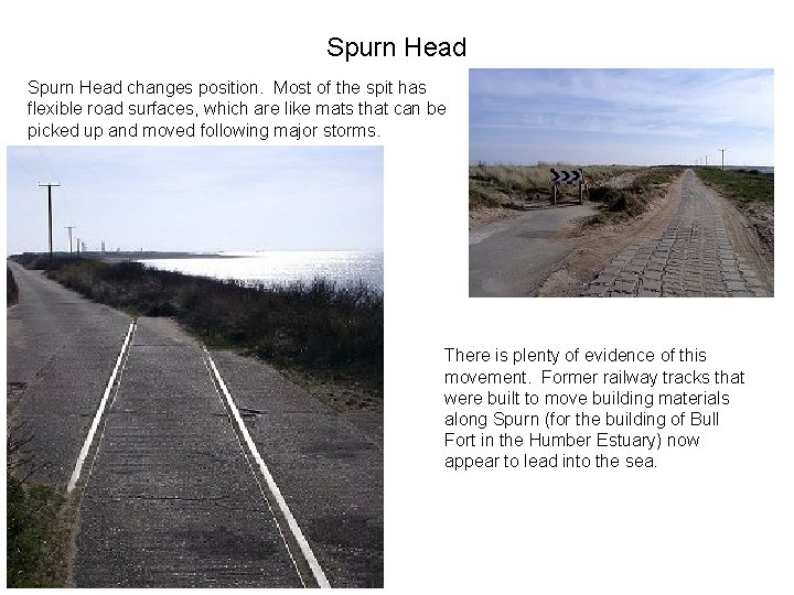 Spurn Head changes position. Most of the spit has flexible road surfaces, which are
