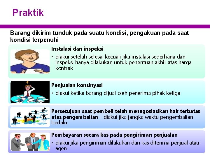 Praktik Barang dikirim tunduk pada suatu kondisi, pengakuan pada saat kondisi terpenuhi Instalasi dan