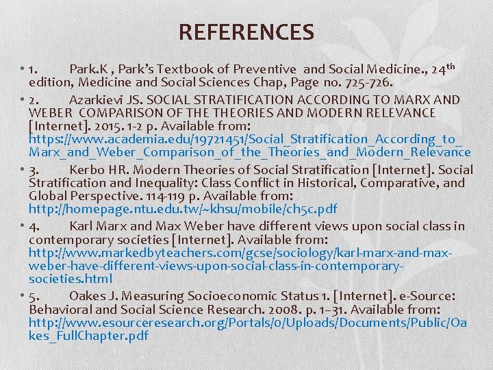 REFERENCES • 1. Park. K , Park’s Textbook of Preventive and Social Medicine. ,