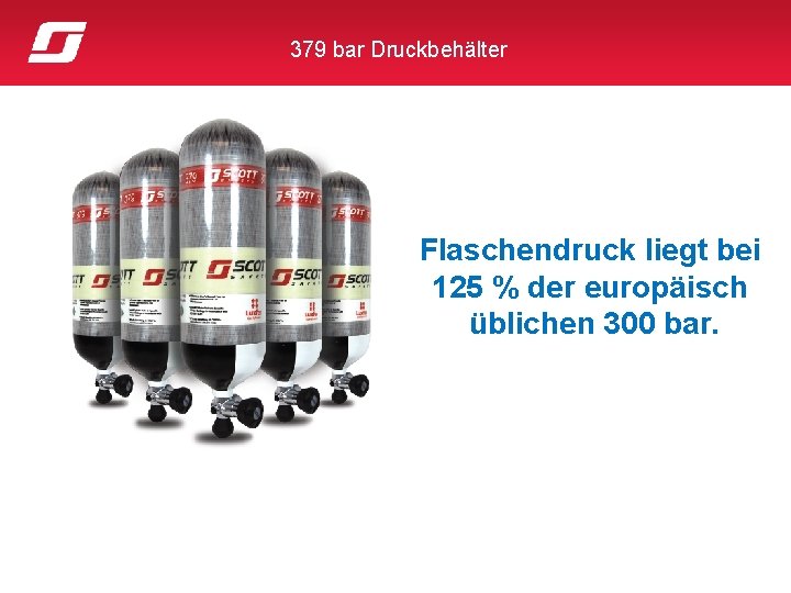 379 bar Druckbehälter Flaschendruck liegt bei 125 % der europäisch üblichen 300 bar. 