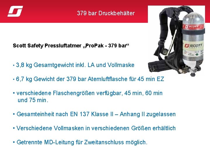 379 bar Druckbehälter Scott Safety Pressluftatmer „Pro. Pak - 379 bar“ • 3, 8