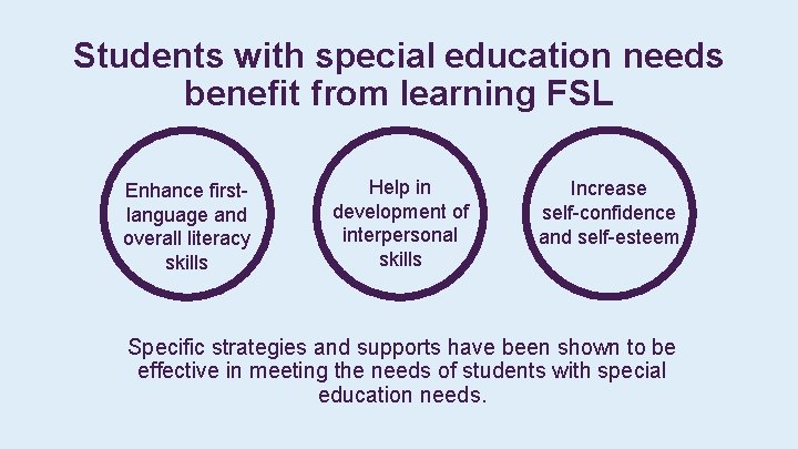 Students with special education needs benefit from learning FSL Enhance firstlanguage and overall literacy