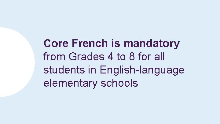 Core French is mandatory from Grades 4 to 8 for all students in English-language