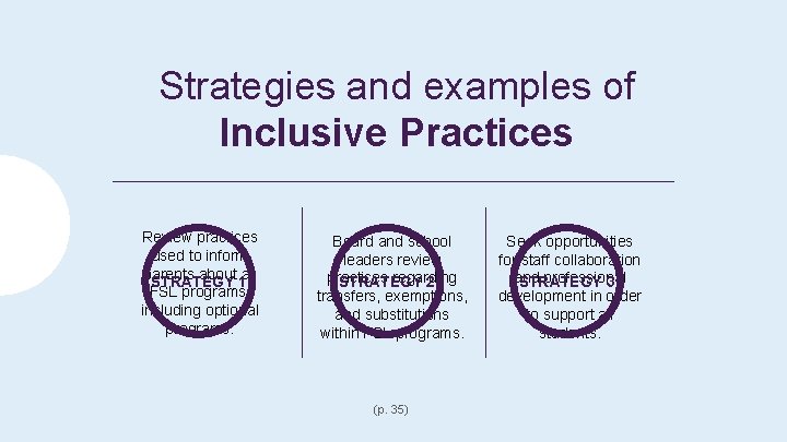 Strategies and examples of Inclusive Practices Review practices used to inform parents about 1