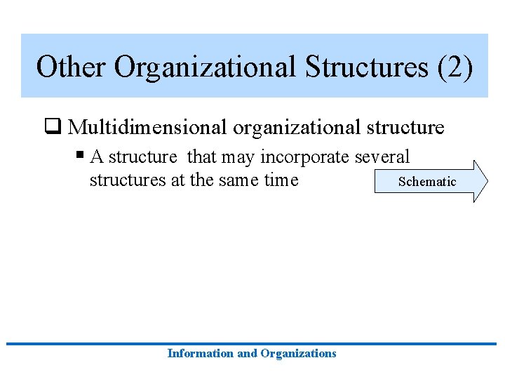 Other Organizational Structures (2) q Multidimensional organizational structure § A structure that may incorporate Other Organizational Structures (2) q Multidimensional organizational structure § A structure that may incorporate