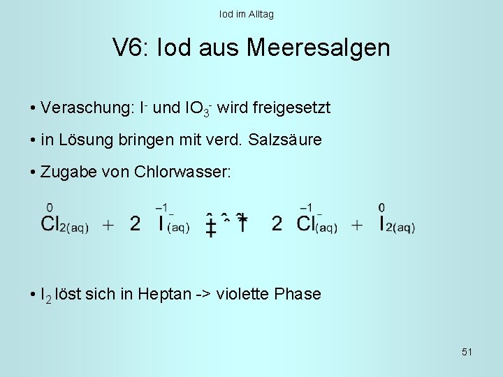 Iod im Alltag V 6: Iod aus Meeresalgen • Veraschung: I- und IO 3