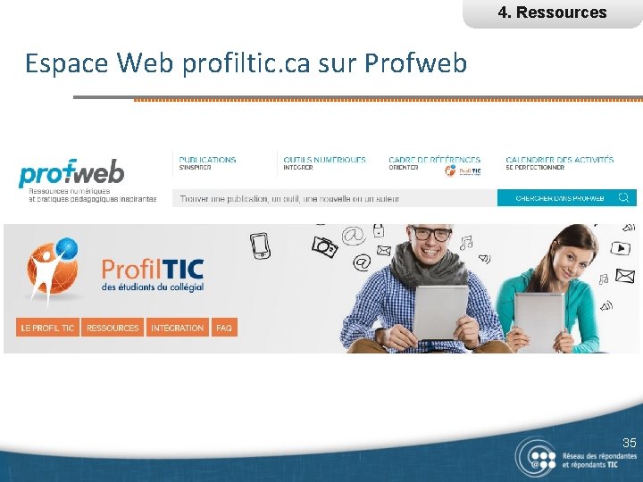 4. Ressources Espace Web profiltic. ca sur Profweb 35 