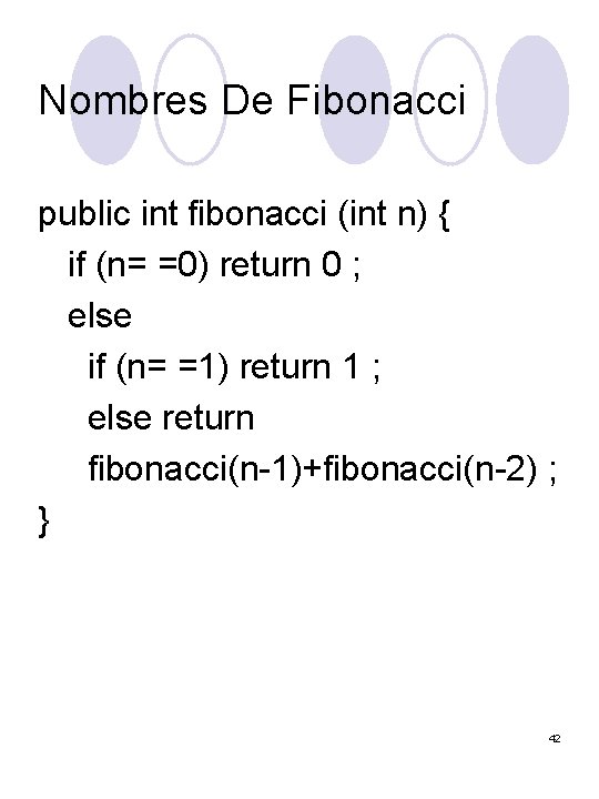 Nombres De Fibonacci public int fibonacci (int n) { if (n= =0) return 0