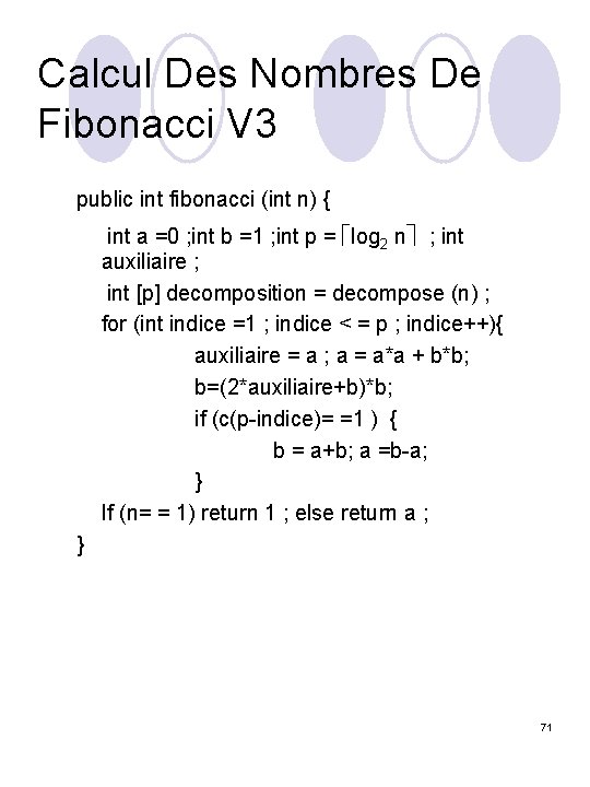 Calcul Des Nombres De Fibonacci V 3 public int fibonacci (int n) { int