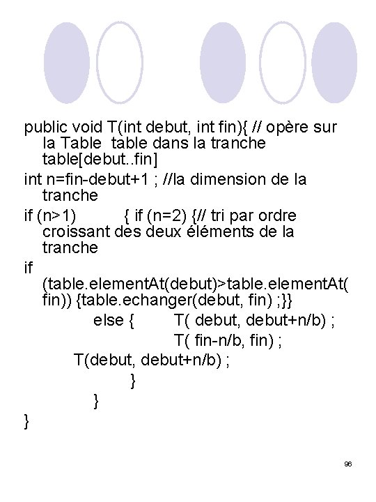 public void T(int debut, int fin){ // opère sur la Table table dans la