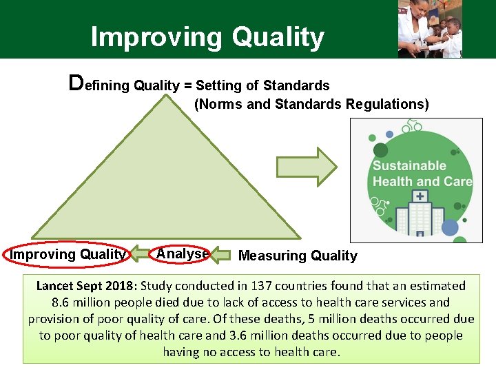 Improving Quality Defining Quality = Setting of Standards (Norms and Standards Regulations) Improving Quality