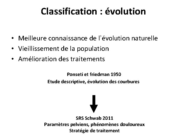 Classification : évolution • Meilleure connaissance de l’évolution naturelle • Vieillissement de la population