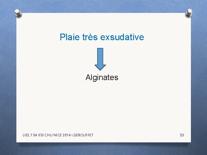 Plaie très exsudative Alginates UE 2. 7 S 4 IFSI CHU NICE 2014 I. Plaie très exsudative Alginates UE 2. 7 S 4 IFSI CHU NICE 2014 I.