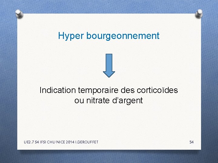 Hyper bourgeonnement Indication temporaire des corticoïdes ou nitrate d’argent UE 2. 7 S 4 Hyper bourgeonnement Indication temporaire des corticoïdes ou nitrate d’argent UE 2. 7 S 4