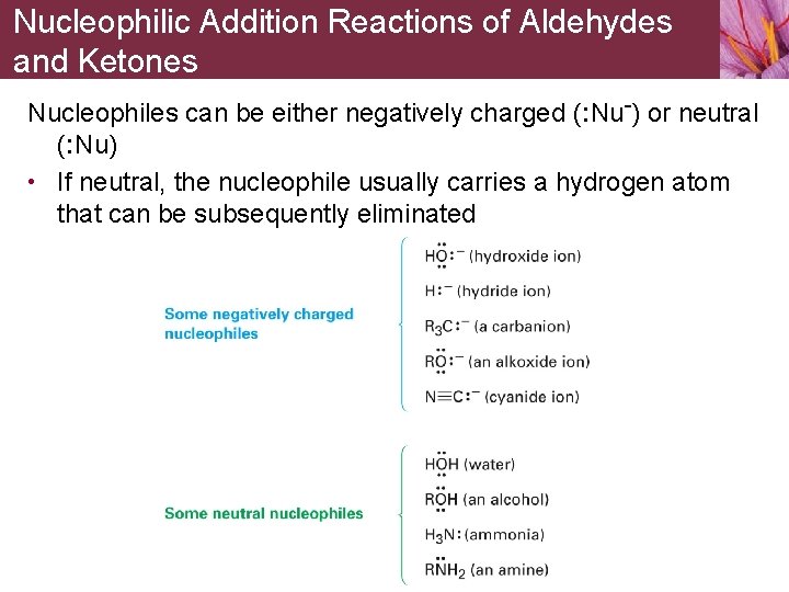 Nucleophilic Addition Reactions of Aldehydes and Ketones Nucleophiles can be either negatively charged (: