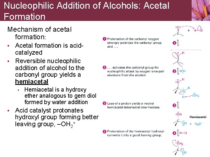 Nucleophilic Addition of Alcohols: Acetal Formation Mechanism of acetal formation: • Acetal formation is