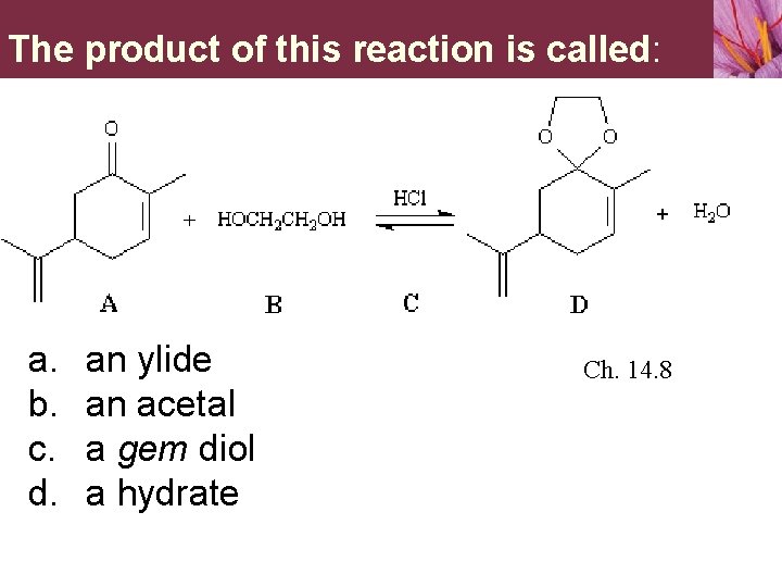 The product of this reaction is called: a. b. c. d. an ylide an