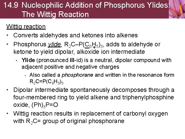 14. 9 Nucleophilic Addition of Phosphorus Ylides: The Wittig Reaction Wittig reaction • Converts