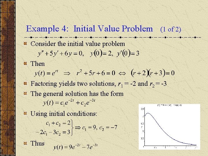 Example 4: Initial Value Problem (1 of 2) Consider the initial value problem Then