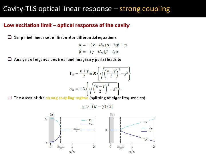 Cavity-TLS optical linear response – strong coupling Low excitation limit – optical response of