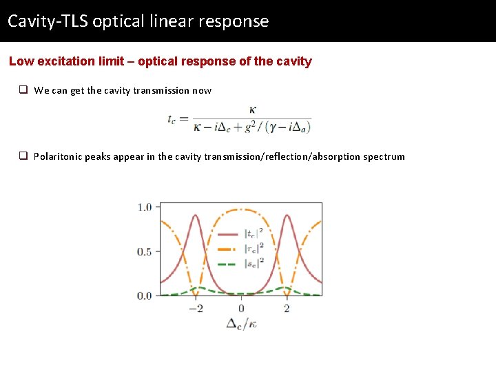 Cavity-TLS optical linear response Low excitation limit – optical response of the cavity q