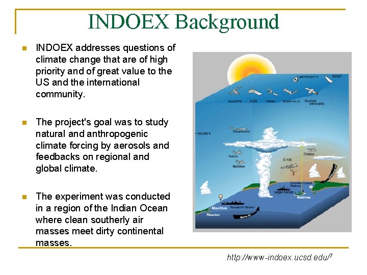 INDOEX Background n INDOEX addresses questions of climate change that are of high priority