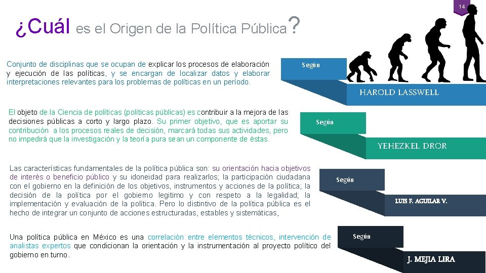 14 ¿Cuál es el Origen de la Política Pública? Conjunto de disciplinas que se