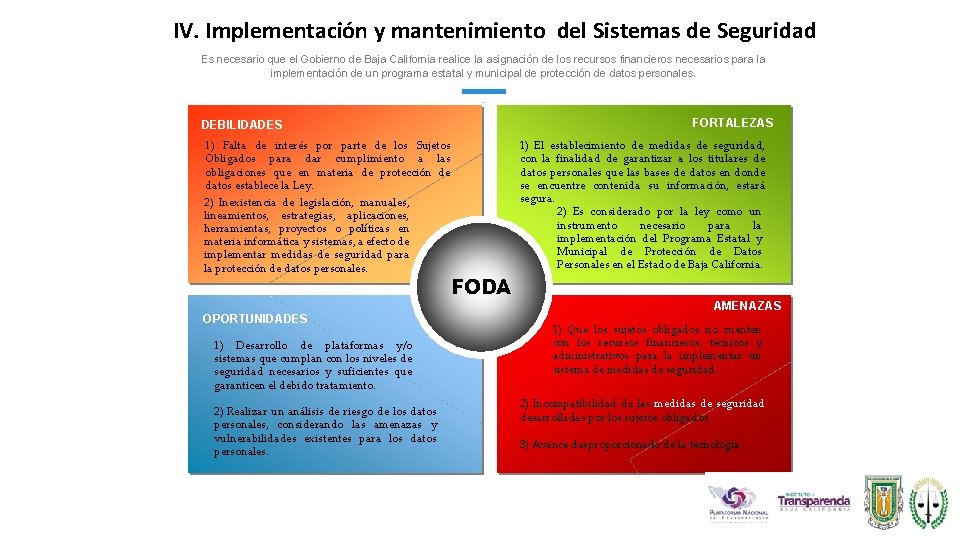 IV. Implementación y mantenimiento del Sistemas de Seguridad Es necesario que el Gobierno de