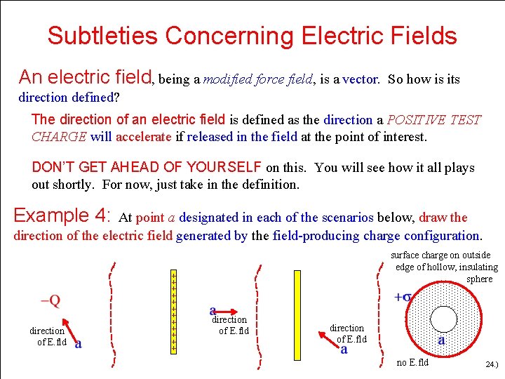 Subtleties Concerning Electric Fields An electric field, being a modified force field, is a