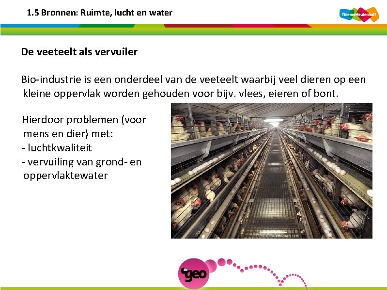 1. 5 Bronnen: Ruimte, lucht en water De veeteelt als vervuiler Bio-industrie is een