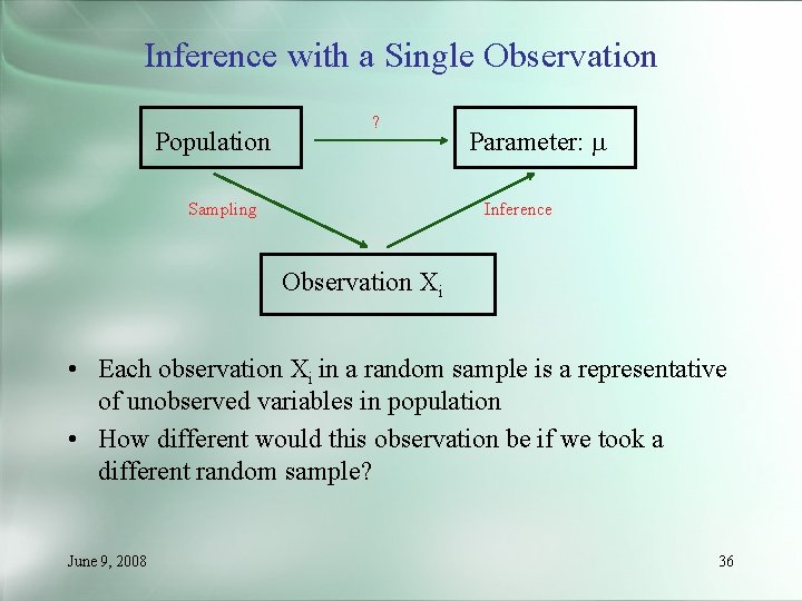 Inference with a Single Observation Population ? Sampling Parameter: Inference Observation Xi • Each