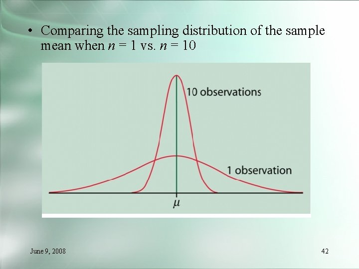  • Comparing the sampling distribution of the sample mean when n = 1
