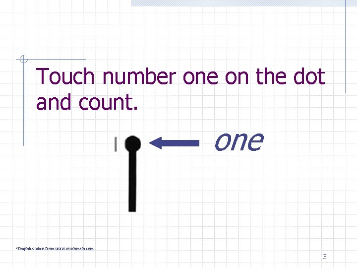 Touch number one on the dot and count. one *Graphics taken from www. touchmath.
