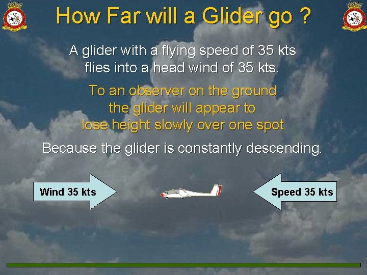 How Far will a Glider go ? A glider with a flying speed of