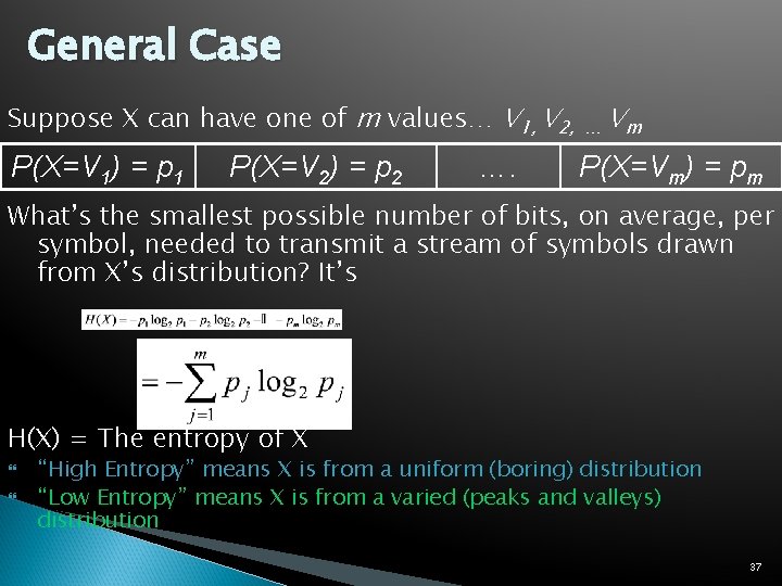 General Case Suppose X can have one of m values… V 1, V 2,