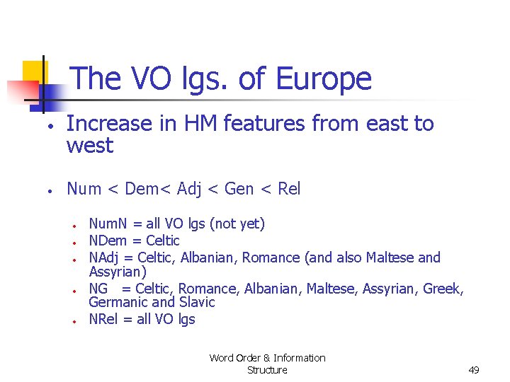 The VO lgs. of Europe • • Increase in HM features from east to The VO lgs. of Europe • • Increase in HM features from east to