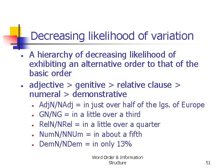 Decreasing likelihood of variation • • A hierarchy of decreasing likelihood of exhibiting an Decreasing likelihood of variation • • A hierarchy of decreasing likelihood of exhibiting an