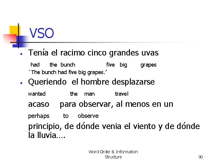 VSO • Tenía el racimo cinco grandes uvas had the bunch five big `The VSO • Tenía el racimo cinco grandes uvas had the bunch five big `The