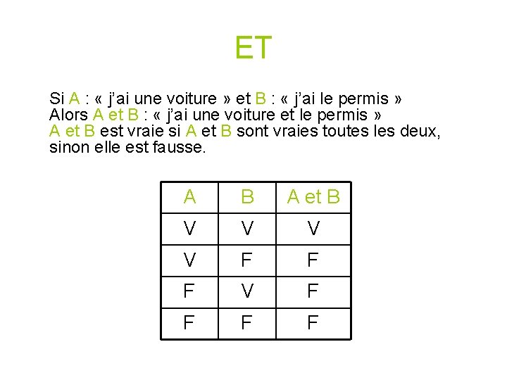 ET Si A : « j’ai une voiture » et B : « j’ai