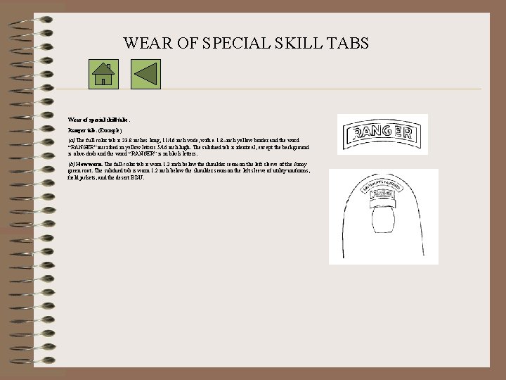 WEAR OF SPECIAL SKILL TABS Wear of special skill tabs. Ranger tab. (Example) (a)