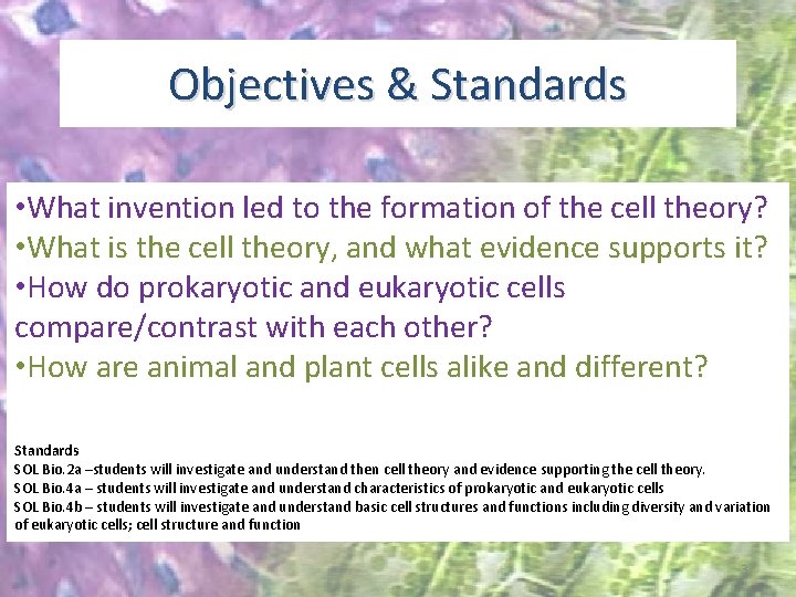 Objectives & Standards • What invention led to the formation of the cell theory?