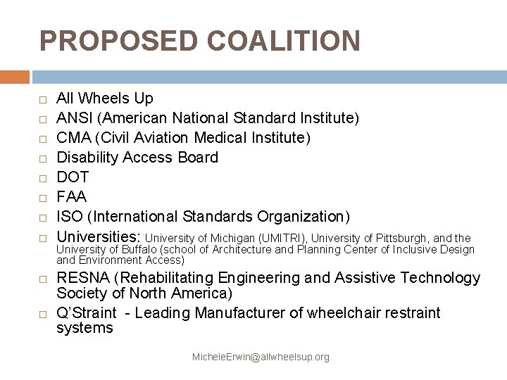 PROPOSED COALITION All Wheels Up ANSI (American National Standard Institute) CMA (Civil Aviation Medical