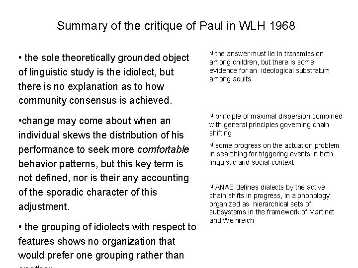 Summary of the critique of Paul in WLH 1968 • the sole theoretically grounded