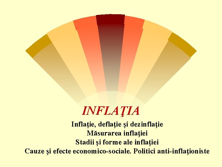 INFLAŢIA Inflaţie, deflaţie şi dezinflaţie Măsurarea inflaţiei Stadii şi forme ale inflaţiei Cauze şi