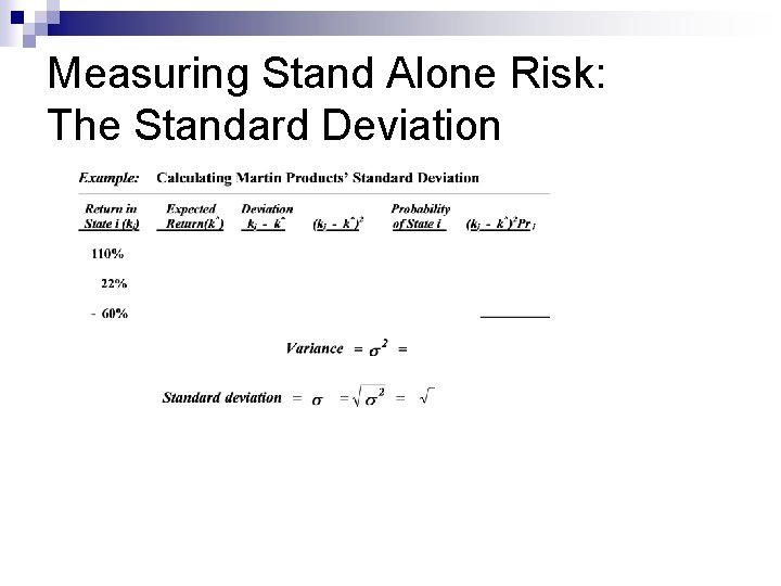 Measuring Stand Alone Risk: The Standard Deviation 